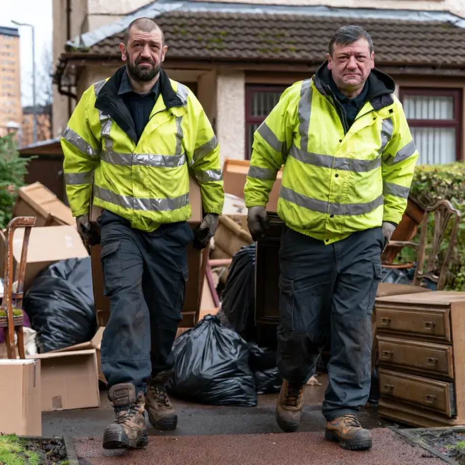 Rubbish Removal under way in Paisley — the Dumpit Scotland crew loading the lorry